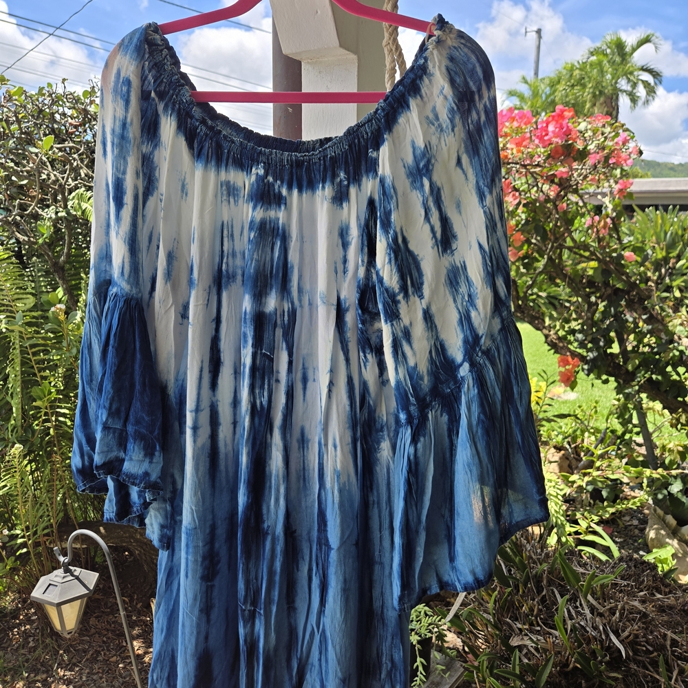Blue Tie-Dye Off-Shoulder Women's Top